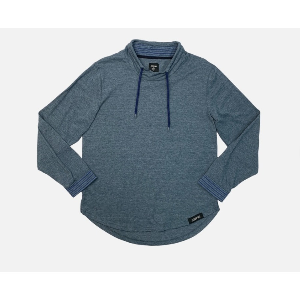 Jason Wu EVA Air Pullover lounge shirt Mock Neck Cowl Drawstring Blue Large